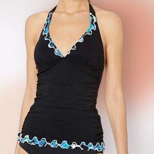 Profile by Gottex Monaco Black Ruffled Halter Tankini Top Size 6